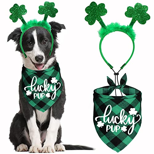 JOTFA St. Patrick's Day Hundehalstuch-Kostüme, St. Patrick's Day Kleeblatt Hund Stirnband Buffalo Plaid Dog St. Patrick's Day Bandanas für kleine, mittelgroße und große Hunde von JOTFA