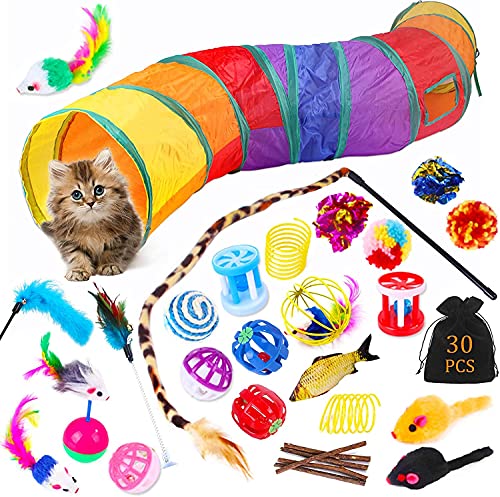 JOTOL Katzenspielzeug Set,26 Stück Katzen Spielzeug,mit Katzentunnel,Federspielzeug,Plüschspielzeug,Spielzeugmäuse Katzen Spielzeug für Kitty Katzen,Welpe,Kätzchen von JOTOL