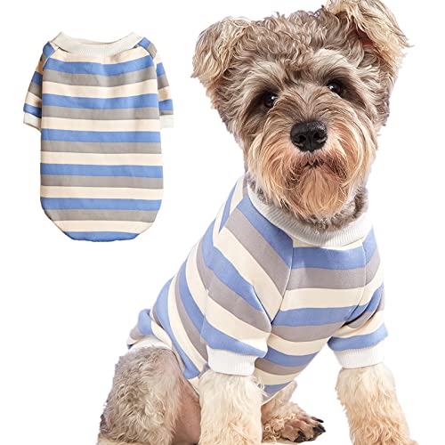 Gestreifter Hundepullover für kleine Hunde, Winter-Sweatshirt, warmes Haustier, Welpenkleidung, Hundekleidung, Katzenkleidung, Blau / Grau, Größe L von JOUHOI