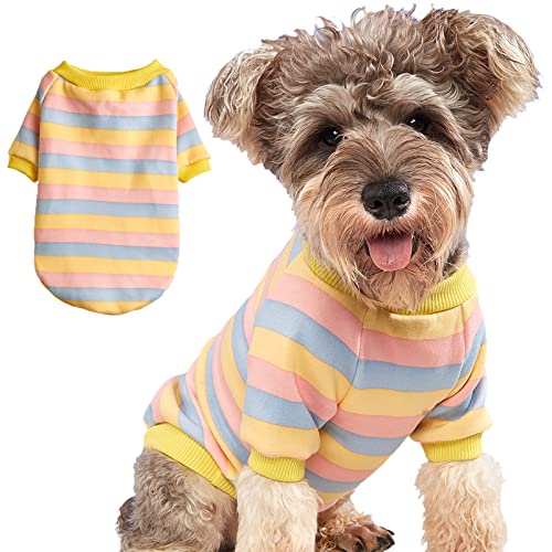 Gestreifter Hundepullover für kleine Hunde, Winter-Sweatshirt, warmes Haustier, Welpenkleidung, Hundekleidung, Katzenkleidung, Rosa, Gelb, XL von JOUHOI