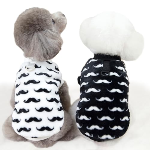 JOUHOI Haustierpullover, Hundepullover, niedlicher Winter-Welpenkleidung für kleine Hunde und Katzen, warme Hunde-Strickwaren, Outfits für Hunde, Strickkleidung mit D-Ring, 2 Stück, Schwarz / Weiß von JOUHOI