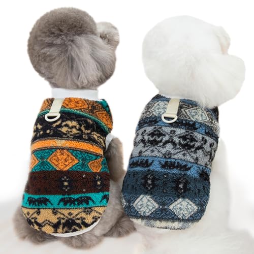 JOUHOI Haustierpullover für Hunde, ethnische Winterwelpenkleidung für kleine Hunde und Katzen, warme Hunde-Strickwaren, Outfits für Hunde, Strickkleidung mit D-Ring, 2 Stück, Khaki-Grau, Größe XL von JOUHOI