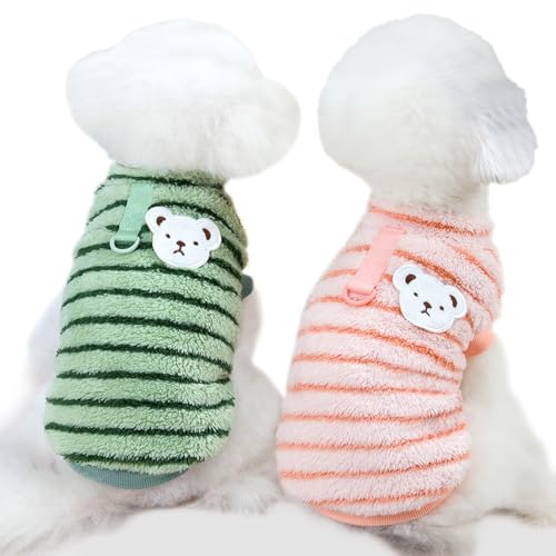 JOUHOI Haustierpullover für Hunde, gestreift, Winter, Welpenkleidung für kleine Hunde und Katzen, warme Hunde-Strickwaren, Outfits für Hunde, Strickkleidung mit D-Ring, 2er-Pack, Rosa-Grün, Größe XS von JOUHOI