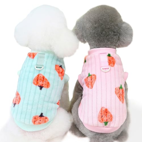 JOUHOI Hundepullover für Hunde, Erdbeere, Winterkleidung für kleine Hunde, Katzen, warme Hunde-Strickwaren, Outfits für Hunde, Strickkleidung mit D-Ring, 2 Stück, Erdbeere, Größe L von JOUHOI