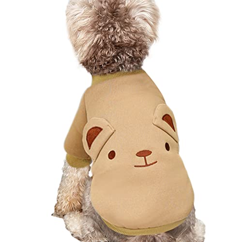 Niedliche Hundekleidung für kleine Hunde, Winterpullover, warmes Fleece, weiches Haustier-Sweatshirt, bedruckt, Katzenkleidung, A01 Braun, Größe XS von JOUHOI