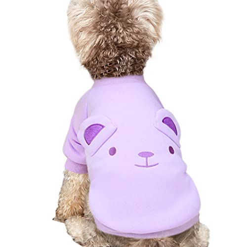 Niedliche Hundekleidung für kleine Hunde, Winterpullover, warmes Fleece, weiches Haustier-Sweatshirt, bedruckt, Katzenkleidung, A01-Lila, Größe M von JOUHOI
