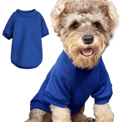 Puppy Sweater for Small Dogs Clothes Warm Winter Cat Clothe Pet Sweatshirt Knitwear Doggie Kitten Clothing, Blue, Large von JOUHOI
