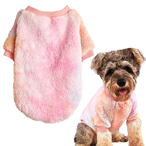 Warmer Welpen-Winterpullover, verdickt, Plüsch, Haustier-Hundekleidung, für kleine Hundekleidung, Farbverlauf, Rosa, Größe L von JOUHOI
