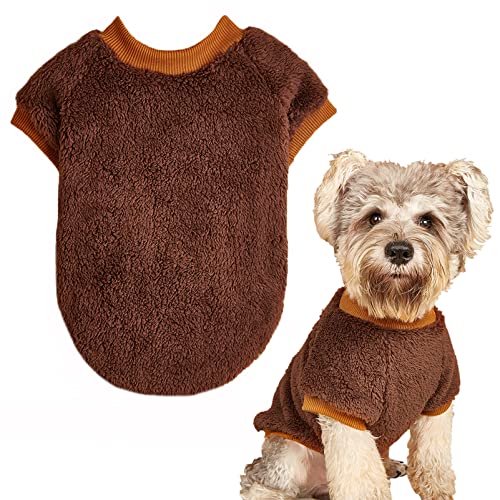 Warmer Welpen-Winterpullover aus verdicktem Plüsch, für kleine Hundekleidung, Braun, X-Small von JOUHOI