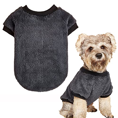 Warmer Welpen-Winterpullover aus verdicktem Plüsch, für kleine Hundekleidung, Dunkelgrau, X-Large von JOUHOI