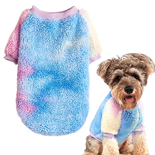 Warmer Welpen-Winterpullover aus verdicktem Plüsch, für kleine Hundekleidung, Farbverlauf, Blau, Größe XL von JOUHOI