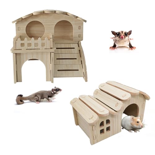 JOURINE 2 Packungen Holzhaus für kleine Hamster, wasserdichtes Design, Hamster, Spielplatz, Naturholz, Verstecke für Kleintiere wie Zwergrennmäuse, Mäuse, Ratten von JOURINE