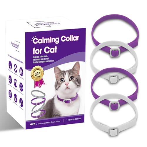 JOURNEWARD Beruhigendes Katzenhalsband-Set, 4er-Pack, Grau und Lila, 30 Tage effektiv, 1 Stunde schnelle Wirkung von JOURNEWARD