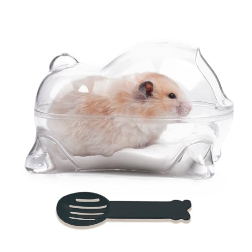 JOUSONTY 15 x 12 x 12 cm, Hamster-Sandbadbehälter mit Löffel, mittelgroßes Reinigungs- und Badezubehör, für Käfig-Terrarium, Lebensraumdekoration, transparent von JOUSONTY