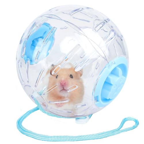 JOUSONTY Laufball für Hamster, mit Seil, für kleine Tiere, Größe M, Blau, 15 cm von JOUSONTY