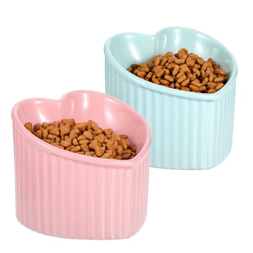 Erhöhte Katzennäpfe, erhöhter Katzennapf für Indoor-Katzen, niedliches Herz, Keramik, geneigt, Welpenfutter-Set, Zubehör, Schnurrhaarfreundlich, Anti-Erbrochenes, 2 Stück, Rosa + Hellgrün Erhöhte Katzennäpfe, erhöhter Katzennapf für Indoor-Katzen, niedliches Herz, Keramik, geneigt, Welpenfutter-Set, Zubehör, Schnurrhaarfreundlich, Anti-Erbrochenes, 2 Stück, Rosa + Hellgrün von JOUTYFOR