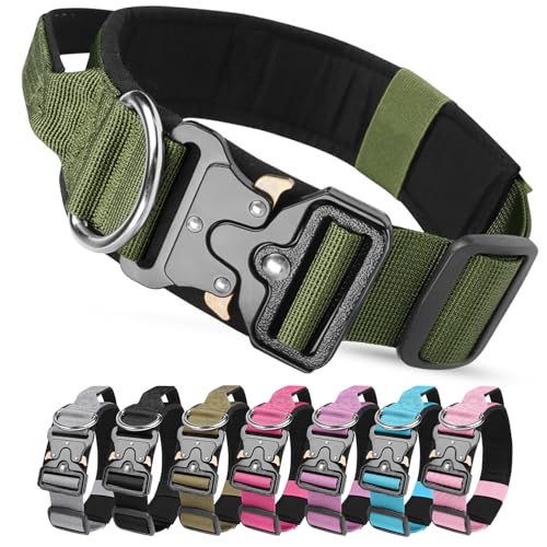 Taktisches Halsband Hund mit Griff, Hundehalsband Breit Gepolstert mit Metallschnalle, Verstellbar Nylon Dog Collar für Mittlere Große Hunde (Armeegrün, M) von JOVIAL