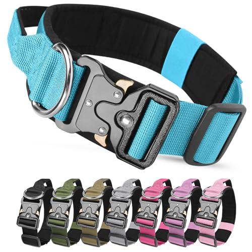 Taktisches Halsband Hund mit Griff, Hundehalsband Breit Gepolstert mit Metallschnalle, Verstellbar Nylon Dog Collar für Mittlere Große Hunde (Blau, L) von JOVIAL