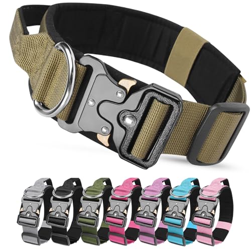 Taktisches Halsband Hund mit Griff, Hundehalsband Breit Gepolstert mit Metallschnalle, Verstellbar Nylon Dog Collar für Mittlere Große Hunde (Dunkelkhaki, M) von JOVIAL