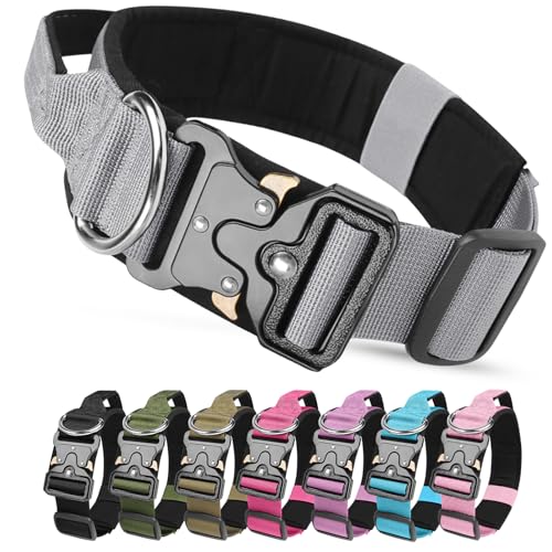 Taktisches Halsband Hund mit Griff, Hundehalsband Breit Gepolstert mit Metallschnalle, Verstellbar Nylon Dog Collar für Mittlere Große Hunde (Grau, M) von JOVIAL
