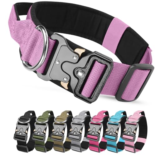 Taktisches Halsband Hund mit Griff, Hundehalsband Breit Gepolstert mit Metallschnalle, Verstellbar Nylon Dog Collar für Mittlere Große Hunde (Lila, L) von JOVIAL