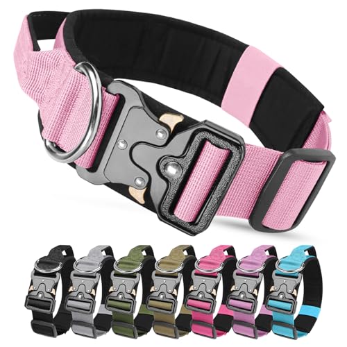 Taktisches Halsband Hund mit Griff, Hundehalsband Breit Gepolstert mit Metallschnalle, Verstellbar Nylon Dog Collar für Mittlere Große Hunde (Pink, M) von JOVIAL