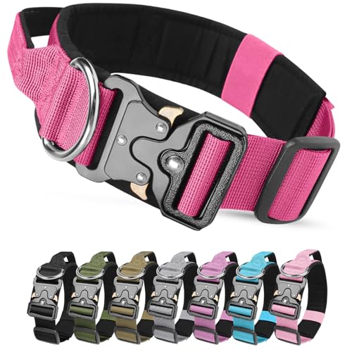 Taktisches Halsband Hund mit Griff, Hundehalsband Breit Gepolstert mit Metallschnalle, Verstellbar Nylon Dog Collar für Mittlere Große Hunde (Rot, M) von JOVIAL