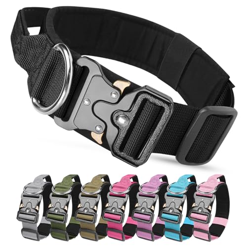 Taktisches Halsband Hund mit Griff, Hundehalsband Breit Gepolstert mit Metallschnalle, Verstellbar Nylon Dog Collar für Mittlere Große Hunde (Schwarz, M) von JOVIAL