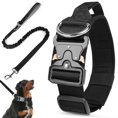 Taktisches Halsband Hund mit Griff & Leine, Hundehalsband Breit Gepolstert mit Metallschnalle, Verstellbar Nylon Dog Collar für Mittlere Große Hunde von JOVIAL