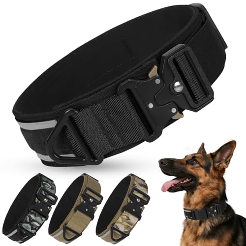 Taktisches Hundehalsband Reflektierend mit Metallschnalle, Weich Gepolstertes Nylon Hundehalsband 5cm Breit Verstellbare Halsband für Mittlere Große Hunde Jagd Training Freizeit Outdoor von JOVIAL