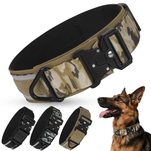 Taktisches Hundehalsband Reflektierend mit Metallschnalle, Weich Gepolstertes Nylon Hundehalsband 5cm Breit Verstellbare Halsband für Mittlere Große Hunde Jagd Training Freizeit Outdoor von JOVIAL