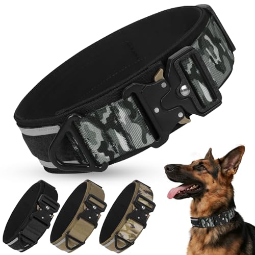 Taktisches Hundehalsband Reflektierend mit Metallschnalle, Weich Gepolstertes Nylon Hundehalsband 5cm Breit Verstellbare Halsband für Mittlere Große Hunde Jagd Training Freizeit Outdoor von JOVIAL