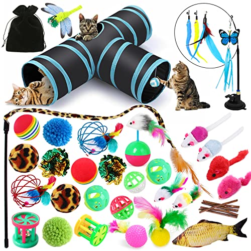JOYBOY Katzenspielzeug mit katzentunnel, Spielzeug,3-Wege Pet Play Tunnel Tube für Kätzchen,Spielzeugmäuse Spielzeug Variety Pack für Kitty von JOYBOY