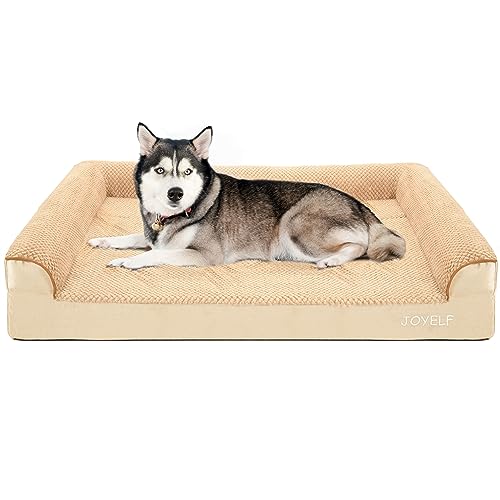 JOYELF Orthopädisches Hundebett für extra große Hunde, U-förmiges Schaumstoffsofa, wasserdichtes Nackenrollenbett mit abnehmbarem, waschbarem Bezug und rutschfestem Boden für Hunde - Khaki von JOYELF