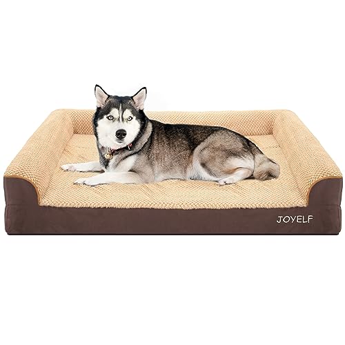 JOYELF Orthopädisches Hundebett für extra große Hunde, U-förmiges Schaumstoffsofa, wasserdichtes Nackenrollenbett mit abnehmbarem, waschbarem Bezug und rutschfestem Boden für Hunde - Kaffee von JOYELF