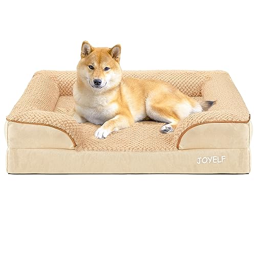 JOYELF Orthopädisches Hundebett für mittelgroße Hunde, Schaumstoff-Sofa-Couch-Bett, wasserdichtes Haustierbett mit abnehmbarem, waschbarem Bezug und Rutschfester Unterseite - Khaki von JOYELF