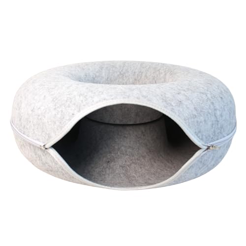 JOYHAZE Katzennest aus Filz, Tunnel, 50 cm, groß, rund, Donut-Training, Katzenhöhle, tragbar, gemütliches Bett, versteckt Kätzchen, Spielzeug, abnehmbarer Reißverschluss, geschlossenes Haustier, von JOYHAZE