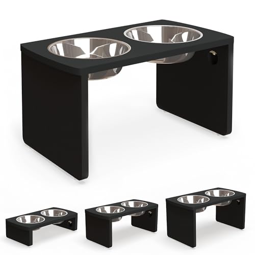 Erhöhte Hundenäpfe aus Bambus, erhöhter Hundenapf für große Hunde, mit 2 Edelstahlnäpfen (33 cm hoch, 1,9 l Napf, schwarz) von JOYOPAW
