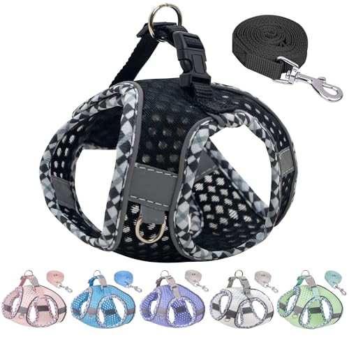 JOYPAWS Hundegeschirr und Leine, kein Ziehen, ausbruchsicher, Westengeschirr mit weichem Diamant-Mesh und reflektierenden Bändern, verstellbar, für mittelgroße Hunde, Schwarz, Größe M von JOYPAWS