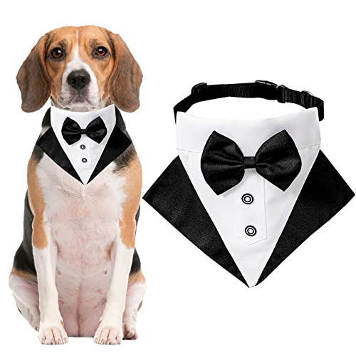 JOYPAWS Hundehalsbandana, Schwarzes Hundehalsband, niedliche Tux-Hundefliege, mit handgefertigtem, verstellbarem, formellem Hundesmoking, Hochzeitshundehalstuch, Geburtstagsgeschenk, Schwarz M von JOYPAWS