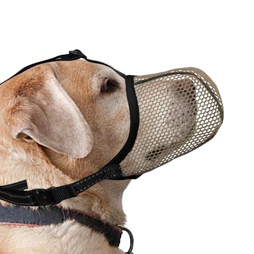 JOYPAWS Maulkorb für Hunde, atmungsaktiv, weich, für große Hunde, verhindert Bellen und Beißen, Kauen, reflektierender und verstellbarer Korbmaulkorb mit Luftnetz, für Dobermann, Braun, XL von JOYPAWS