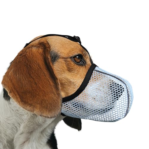 JOYPAWS Maulkorb für Hunde, atmungsaktiv, weich, für kleine bis mittelgroße Hunde, gegen Bellen, Beißen, Kauen, reflektierender und verstellbarer Korbmaulkorb mit Luftnetz, für Schnauzer, Blau, Größe von JOYPAWS