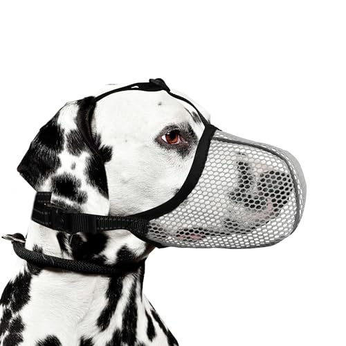 JOYPAWS Maulkorb für Hunde, atmungsaktiv, weich, für mittelgroße bis große Hunde, gegen Bellen, Beißen, Kauen, reflektierender und verstellbarer Korbmaulkorb mit Luftnetz, für Beagle, Grau, L von JOYPAWS
