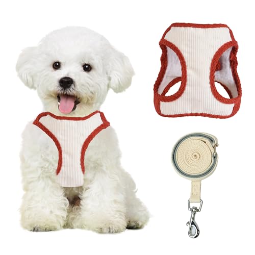 JOYPAWS Soft Dog Harness and Leash Set, No Choke Breathable Thick Warm Plush Adjustable Quick-Release Buckle for Outdoor Activities in Autumn and Winter Red M von JOYPAWS