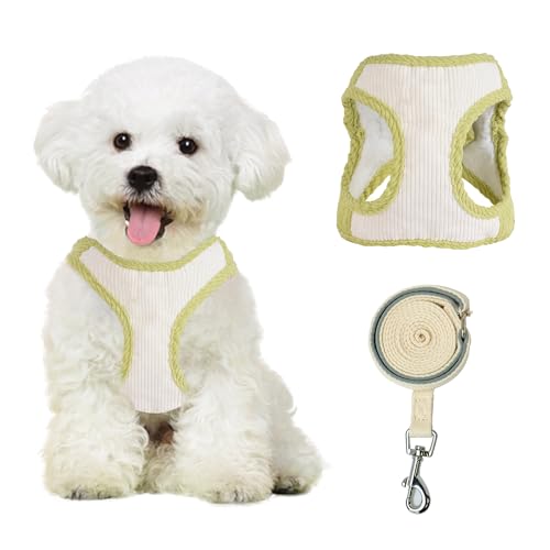 JOYPAWS Soft Dog Harness and Leash Set, No Choke Breathable Thick Warm Plush Adjustable Quick-Release Buckle for Outdoor Activities in Autumn and Winter Sage M von JOYPAWS