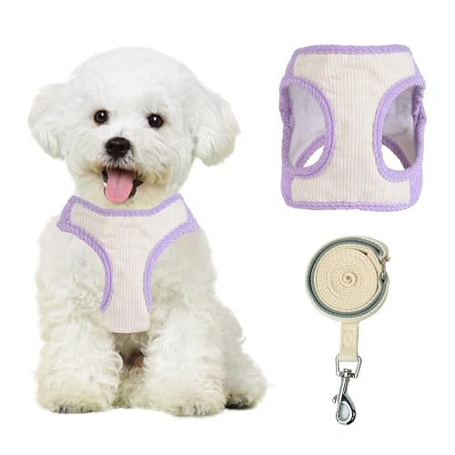 JOYPAWS Soft Dog Harness and Leash Set, No Choke Breathable Warm Plush Adjustable Quick-Release Buckle for Outdoor Activities in Autumn and Winter Lavender M von JOYPAWS