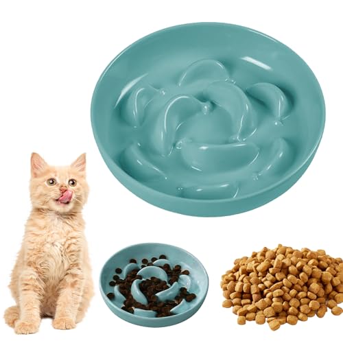 JOZMMZEOOA Anti Schling Napf Katze,Pastellfarben Antischlingnapf 16 X 16 X 3.2 cm Katze Interaktiver Labyrinth Design Katzen Futternapf Weiß Slow Feeder Katze Nassfutter Einfach zu Reinigen (Bleu) von JOZMMZEOOA