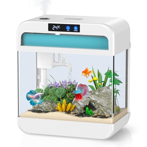 Aquarium-Aquarium mit 7 Farben, automatisches Looping-Licht, Fischschale mit Luftbefeuchter, 3-in-1-Pumpe, Filterung, Sauerstoffversorgung und Zirkulation, Temperaturanzeige, HD-Schwimmglas von JPHYLL