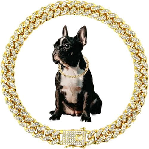 Goldfarbenes kubanisches Glieder-Hundehalsband, glitzernde Hundekette für kleine Hunde, Halskette, Metall, Kristall, glitzernd, Strass, Welpen, Katzen, Halsbänder für kleine, mittelgroße und große Goldfarbenes kubanisches Glieder-Hundehalsband, glitzernde Hundekette für kleine Hunde, Halskette, Metall, Kristall, glitzernd, Strass, Welpen, Katzen, Halsbänder für kleine, mittelgroße und große von JPOJPO