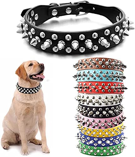 Hundehalsband, Nieten, PU-Leder, Katzenhalsbänder, verstellbare Metallschnalle, Nieten, kleine, mittelgroße und große Rassen, Mädchen und Jungen, Blau XL von JPOJPO